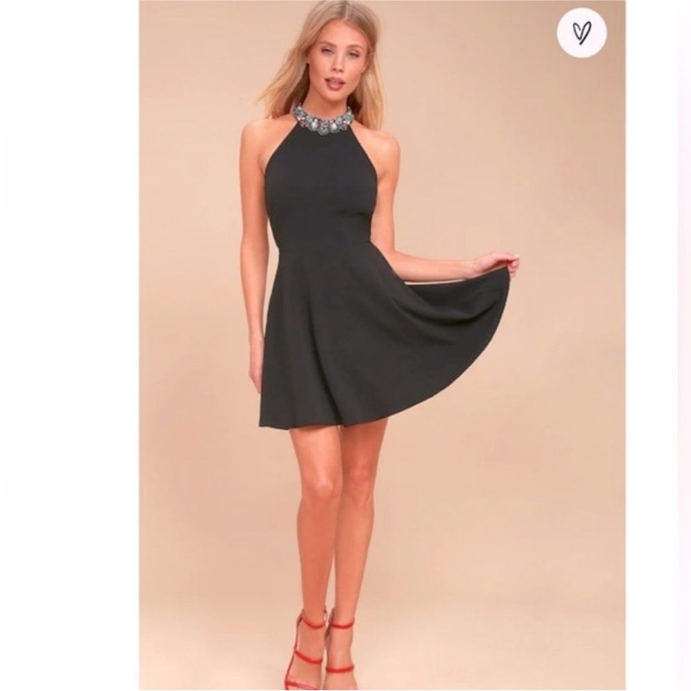 Lulu’s NWT Bling Fling Rhinestone Black Skater Dress